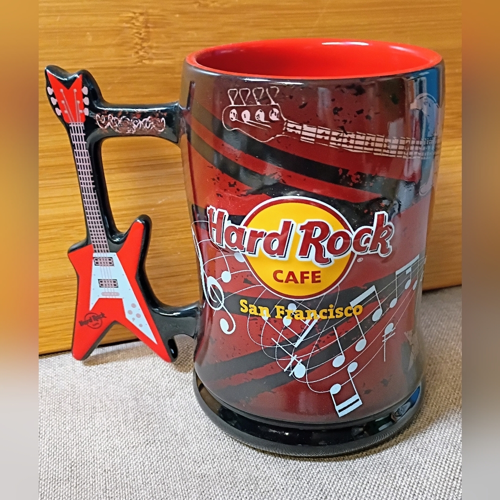 Hard Rock Cafe San Francisco Drink Cup Mug w/ Red Flying V Electric Guitar
